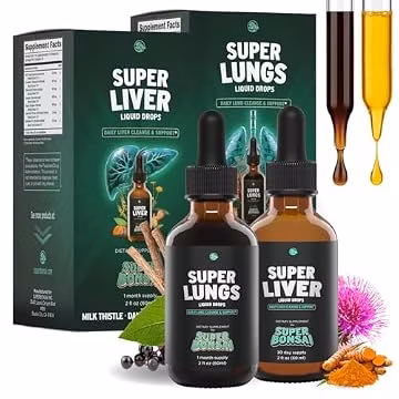 SuperBonsai Liver & Lung Support Bundle - Milk Thistle, Dandelion & Turmeric Drops + Mullein, Elderberry & Reishi Drops - Liquid Herbal Tincture, Vegan, Non-GMO - 30 Servings Each