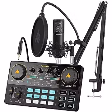 MAONO Podcast Equipment Bundle with Audio Mixer & 3.5mm Mic for Streaming