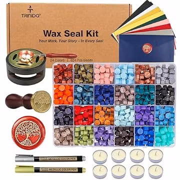 TRINIDa Wax Seal Stamp Kit with 24 Colors 624 Beads for Wedding Invitations
