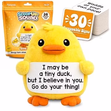 Positive Plush Duck, Anniversary Birthday Gift for Women, Squishy Funny Affirmation Mini Animal with 30 Funny Emotional Support Messages, Stress Relief Relaxing present for Friends, Family, Coworker