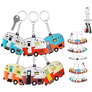 TrustBlai 2 Pack Camper Keychain Double-Sided RV Camper Keyring Couple Camping Gifts for Men Women Travel Trailers Accessorie (6pcs Mixcolors)
