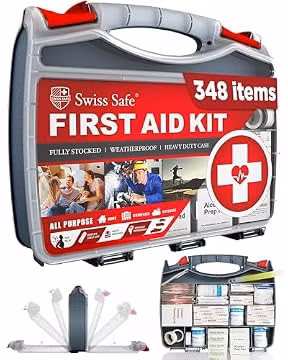 Swiss Safe 2-in-1 First Aid Kit for Car, Travel and Home, 348 Pieces, Large Hardcase with Bonus Mini Kit for Medical Emergency, Survival and Camping