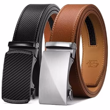 Zitahli Ratchet Belt for Men - 2 Packs Leather Mens belt For Gift Men Dress and Casual,Trim to Fit Size 34"-40"