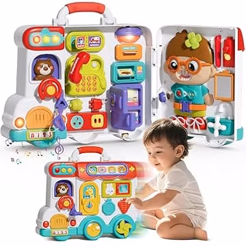 Montessori Busy Board Toys for 1 Year Old Boy, 1 Year Old Boy Birthday Gift, 54-in-1 English & Spanish Baby Busy Board Montessori Toys, Ideals 1st Birthday Gifts Boy, 1 Year Old Boy Toys Gifts
