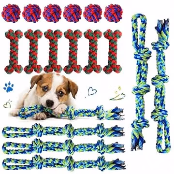 Chitidr 18 Pcs Dog Rope Toys Set Interactive Cotton Chew Toys for Aggressive Chewers 3 Knots Rope Balls for Medium Small Dog Puppy Tug of War Pet Teeth Cleaning Fun Training Birthday Gifts
