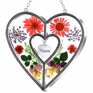 KY&BOSAM Heart Suncatcher Nana Stained Glass Panles Hangings for Windows