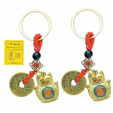 CNYTPE Lucky Cat Keychain, Feng Shui Chinese Good Luck Charm, Money & Fortune Keychain Gift for Lunar New Year, Car & Bag Decoration