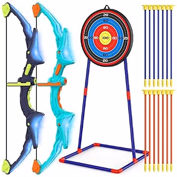 2 Pack Bow and Arrow Set for Kids, Light Up Archery Set with 14 Suction Cup Arrows, Archery Targets Outdoor Games for Kids Ages 4-8 8-12, Birthday Gifts Toys for 5 6 7 8 9 10 11 12 Year Old Boys Girls