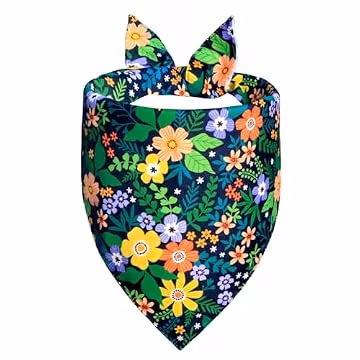 WoffBow Floral Dog Bandana, Reversible Wildflower Scarf for Small Dogs
