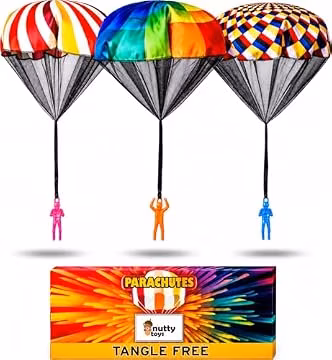 NUTTY TOYS Parachute Toys for Kids - Tangle Free Outdoor Flying Parachute Men, Top Indoor & Outside, 3 4 5 6 7 8 9 10 11 12 Year Old, Best Christmas Stocking Stuffers Idea 2026 Unique Boy & Girl Gifts