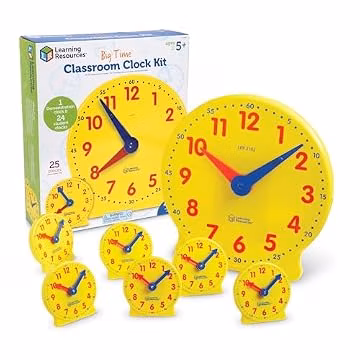 Learning Resources Classroom Clock Kit - Preschool Must Have, Teaching Time Activity , About Flash Time Cards, Montessori Toys, Math Manipulatives, Gifts for Boys and Girls, Toddler Activities