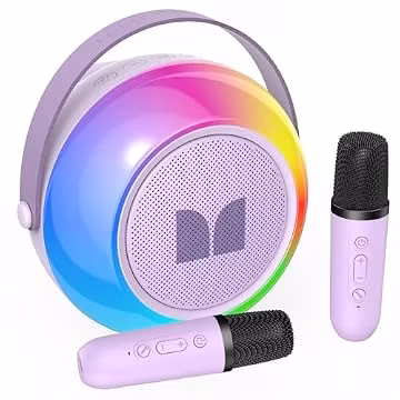 Monster Mini Karaoke Machine for Kids Adults, Portable Bluetooth Speakers with 2 Wireless Microphones and Lights, Christmas Birthday Gifts Toys for Girls Boys 4, 5, 6, 7, 8, 9, 10, 12+ Toddler