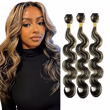 Honey Blonde Bundles Human Hair 20 22 24 Inch Highlight Body Wave Human Hair Bundle #P1B27 Ombre 3 Bundles 150G Silky Soft Brazilian Virgin Remy Hair Extensions Deals