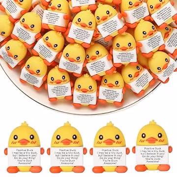 party greeting 25 Pcs Mini Rubber Duck Gifts Positive Inspirational Duck Figures Bulk Motivational Decorations and Encouragement Appreciation Gift for Teacher Coworker Staff