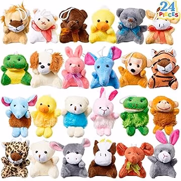 JOYIN 24 Pack Mini Animal Plush Toy Assortment (24 Units 2"-3"), Animals Keychain Decoration for Kids, Small Stuffed Animal Bulk for Kids, Carnival Prizes, School Gifts, Party Favor Goodie Bags