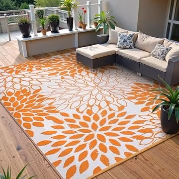 Anidaroel Outdoor Rugs 8x10ft for Patios Clearance Waterproof, Reversible Tropical Plastic Straw Camping Mat Outside Rug, Large Outdoor Area Rug for RV, Deck, Balcony, Picnic(Orange,8'x10')