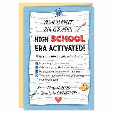 FLYAB 8th Grade Graduation Card - 2026 Peace Out 8th Grade Graduation Promotion Card with Gold Envelope Middle School Congrats Grad Gift for Her Him Boys Girls Son Daughter Granddaughter Grandson(5.5x8 Inch)