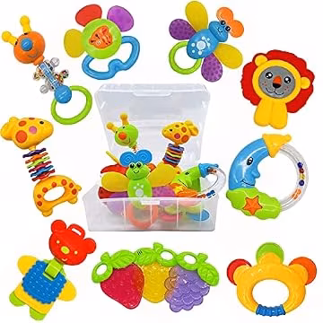 AIVIAI Baby Toys 0-6 Months Infant Toys 0-3 Months Infant Rattles Baby Rattle Teether Toy Set with Storage Box Musical rattles for Newborn Boy Girl Gifts Set with Baby's First Rattle Teether (11pcs)