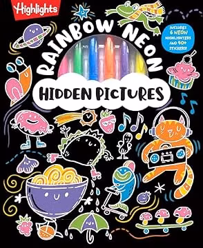 Rainbow Neon Hidden Pictures: Rainbow Activity Book with Neon Markers and Over 40 Stickers, Fun Sticker Puzzle Book for Creative Kids Ages 6-12 (Highlights Hidden Pictures Coloring Kits)