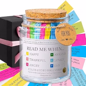 Bible Verse Jar, Read Me When Bible Verses Jar for Daily Encouragement - Christian Gifts for Women, Mothers Day Gift for Mom, Birthday Gifts, Graduation & Christmas Gift, Prayer Cards With Ribbon Bow