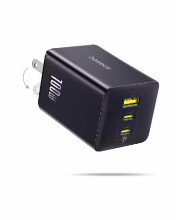 Baseus 100W USB C Charger Block, 3-Port Foldable Compact PPS Wall Charger, Fast Charging Power Adapter for MacBook Pro/Air, iPad, iPhone 17 Pro Max/Air, Galaxy S24, Steam Deck & More