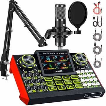 G9 Podcast Equipment Bundle,Audio Mixer Sound Board Live Sound Card,Podcast Microphone Bundle with 3.5mm Condenser Mic for PC & Phone,Podcasting,Live Streaming,Singing,Gaming,Voice Changer,Dj Set
