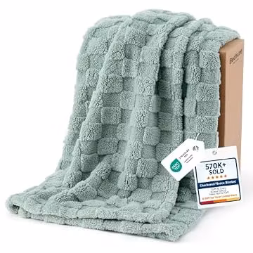 Bedsure GentleSoft Sage Green Throw Blanket for Couch - Checkered Cute Fleece Blankets, Soft Cozy Summer Throw for Bedroom Home Decor Gifts for Mom Girls, Green, 50x60 Inches