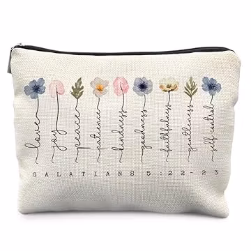 Likjad Christian Gifts Makeup Bag, Floral Christian Cosmetic Bags for Women, Galatians 5:22-23 Bible Verse Makeup Pouch, Faith Based Gifts Zipper Pouch