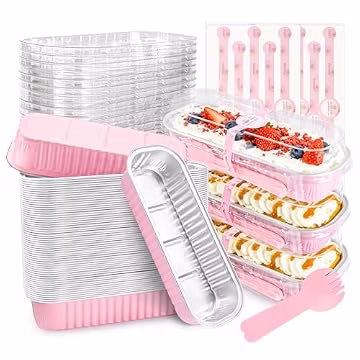 NPLUX Mini Loaf Pans with Lids, 50 Pack Pink 6.8oz for Party Favors