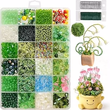 VvLons Beaded Plant Kit, Green Beads for Beaded Plants
