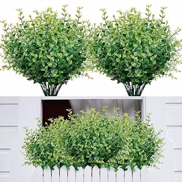 petalyn 10 Bundles Artificial Boxwood Stems Outdoor Artificial Greenery UV Resistant Foliage Plants, Faux Boxwood Shrubs Grass for Farmhouse Office Garden Wedding Window Patio Home Decor
