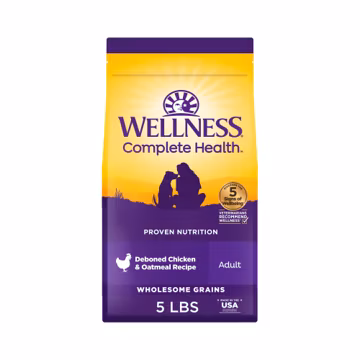 Wellness Complete Health Adult Dry Dog Food, Wholesome Grain Kibble, Natural, Chicken and Oatmeal Recipe, 5 lb Bag