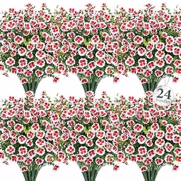 Ouddy Decor 24 Bundles Artificial Silk Flowers for Outdoors, White