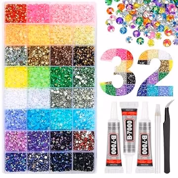 45000Pcs 32 Colors Resin Jelly Rhinestones for Bedazzling, 3mm Multicolor Flatback Gems for Crafting, Bedazzler Kit with 3Pcs B7000 Jewelry Glue for Clothes Crafts Shoes Decor Nail Art