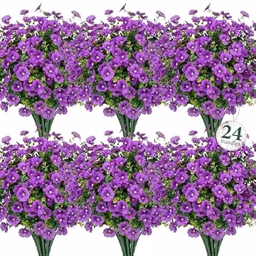 Ouddy Decor 24 Bundles Artificial Silk Flowers for Outdoors, Purple