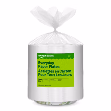 Amazon Basics Everyday Paper Plates, 8.62 Inch, Disposable, 200 Count, Packaging May Vary