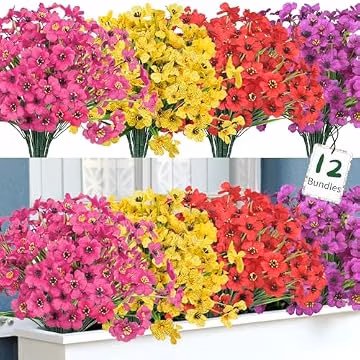 Ouddy Decor 12 Bundles Artificial Flowers for Outdoors Decor, Multicolor