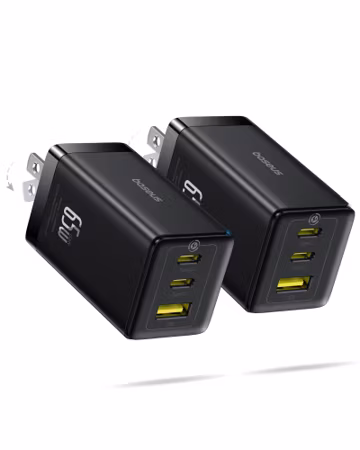 Baseus 2 Pack 65W USB C Charger Block, PPS 3-Port Fast Compact Foldable USB C Charger for MacBook, iPad Pro, Galaxy S24, iPhone 17/16 and More Series