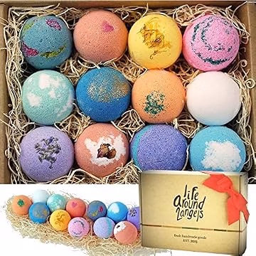 LifeAround2Angels Bath Bombs Gift Set 12 USA made Fizzies, Shea & Coco Butter Dry Skin Moisturize, Perfect for Bubble Spa Bath. Handmade Birthday Mothers day Gifts idea For Her/Him, wife, girlfriend