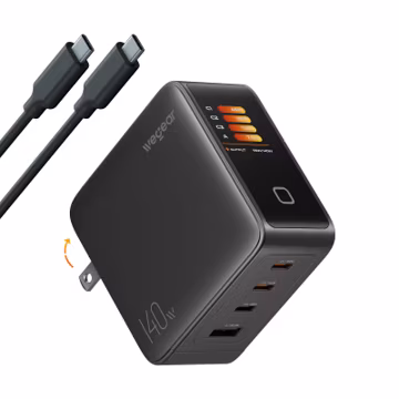 wegear 140W GaN USB C Charger Block, 4-Port PD3.1 Fast Wall Charger with Smart Display & Touch Control, Foldable Power Adapter with 240W USB-C Cable for MacBook Pro, iPhone 17/16, iPad, Galaxy S25/S24