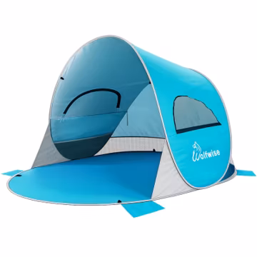 Wolfwise Pop up Beach Tent Sun Shelter with UPF50+ UV Protection, Instant Easy Setup Popup Beach Shade Canopy for 3 Person, Portable & Foldable with Carring Bag, 87 ×57×47 in, Blue