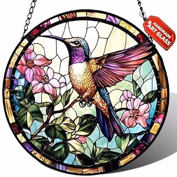 Hummingbird Stained Glass Suncatcher Window Hanging Flowers Gifts for Mom