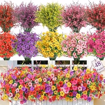 SHareconn 48 Bundles Artificial Flowers for Outdoors UV Resistant Decor