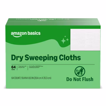 Amazon Basics Dry Sweeping Cloths for Floor Cleaning, Pet Hair, Dust, Dirt, Multi-Surface, Disposable, Fits Swiffer Sweeper Mop Heads, 64 Count, Packaging May Vary