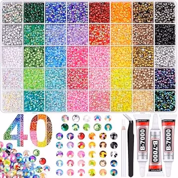 BELLEBOOST 50000Pcs 40 Colors Jelly Rhinestones Bedazzling kit, 3mm Multicolor Resin Flatback Gems for Diamond Art, Bedazzler Kit with 3Pcs 10ml B7000 Jewelry Glue for Crafting Book Shoes Nail Art