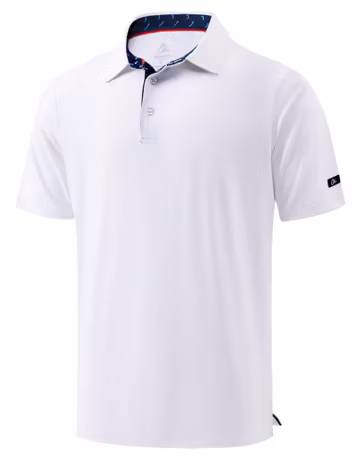 Obla Men's Golf Shirt Short Sleeve Polo Shirts (White/Navy Golf_M)