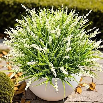Gipsot 15 Bundles Artificial Faux Plants Flowers UV Resistant No-Fade, Adjustable Height Fake Greenery Indoor & Outdoor Decor for Window Garden Porch Patio Pathway Hanging Planter Front Yard, White