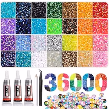 Artdone 36000Pcs Resin Rhinestones 3mm Jelly AB 28Colors for Bedazzling Glitter Kit DIY, Multicolor Crystal Diamond Pearls with 3Pcs 10ml B7000 Jewelry Glue for Bedazzled Nail Art Supplies Decoration