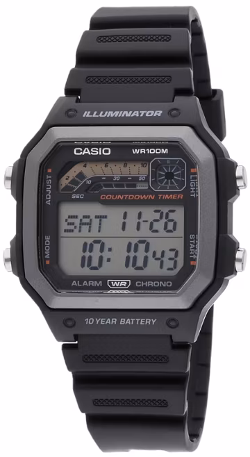 Casio WS-1600H Series | Digital Watch | Black | 90s Sport Design | Event Timer | 9 Preset Timers | World Time | 10-Year Battery | 100M Water Resistant | LED