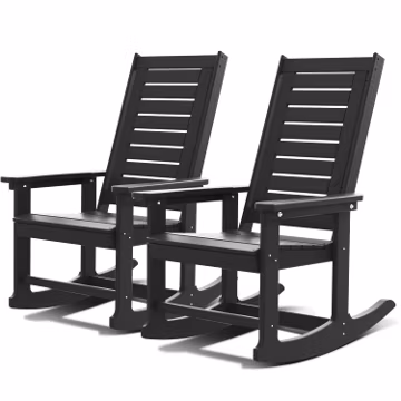 GREENVINES Oversized Outdoor Rocking Chairs Set of 2, HDPE Rocker, Black